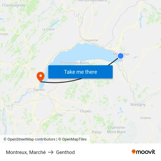 Montreux, Marché to Genthod map