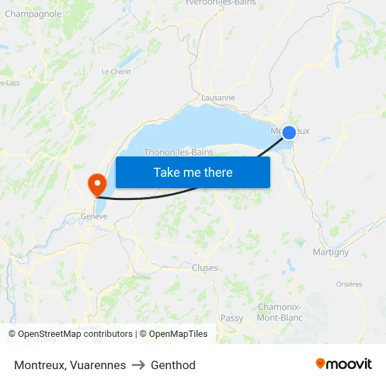 Montreux, Vuarennes to Genthod map