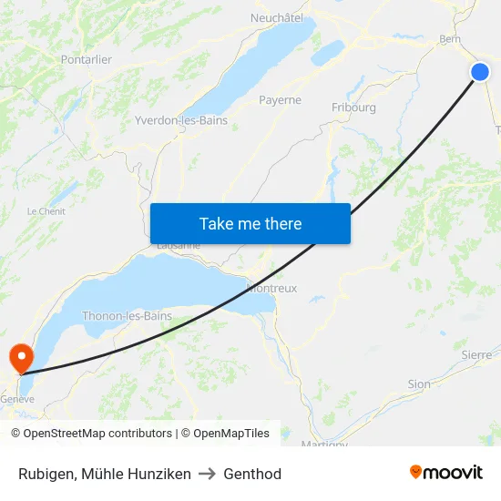 Rubigen, Mühle Hunziken to Genthod map