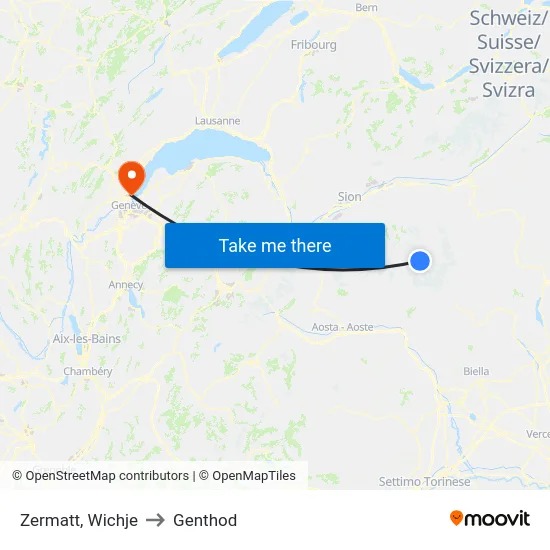 Zermatt, Wichje to Genthod map