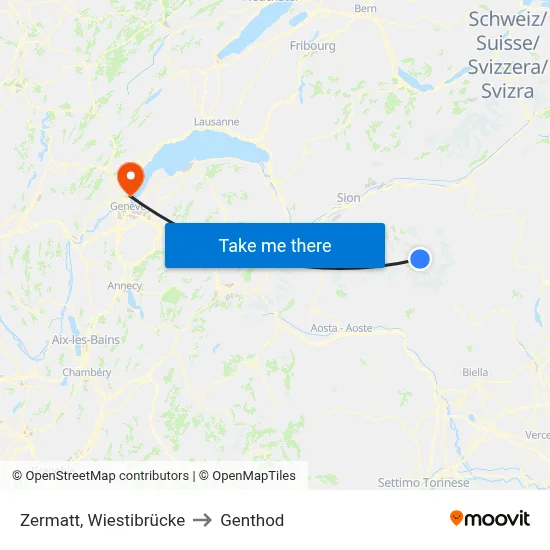 Zermatt, Wiestibrücke to Genthod map