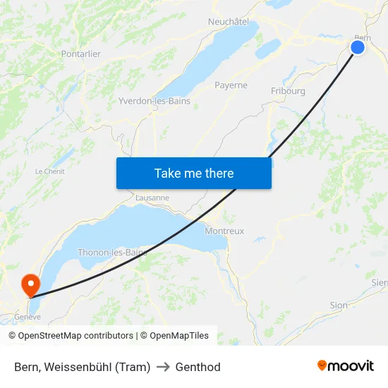 Bern, Weissenbühl (Tram) to Genthod map