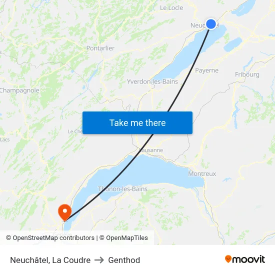 Neuchâtel, La Coudre to Genthod map