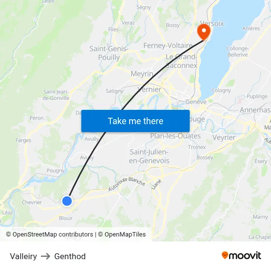 Valleiry to Genthod map
