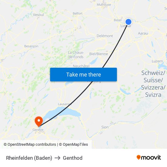 Rheinfelden (Baden) to Genthod map