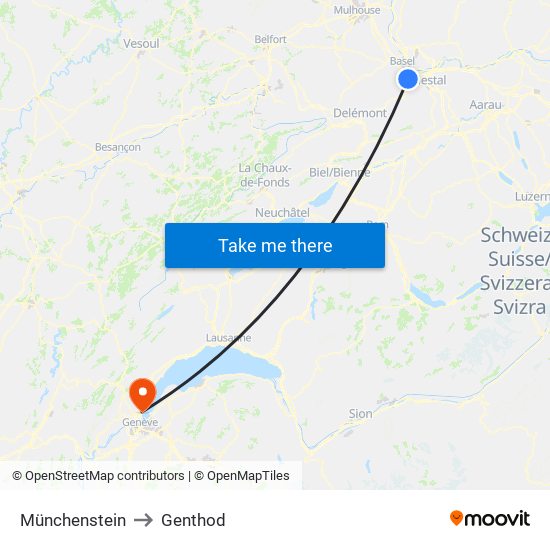 Münchenstein to Genthod map