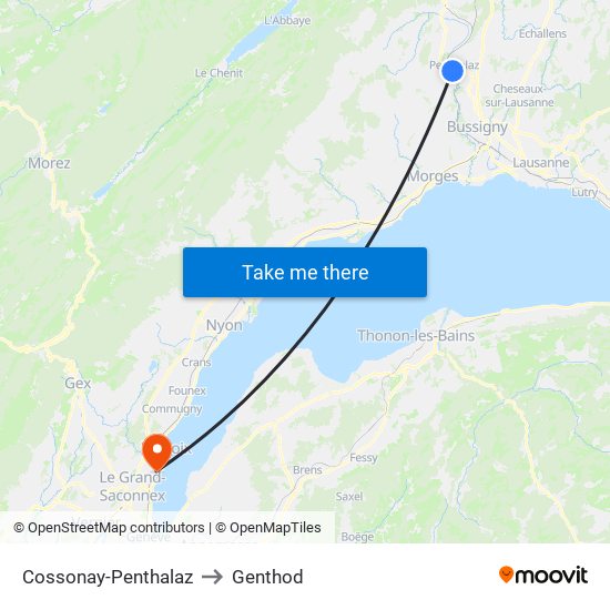 Cossonay-Penthalaz to Genthod map