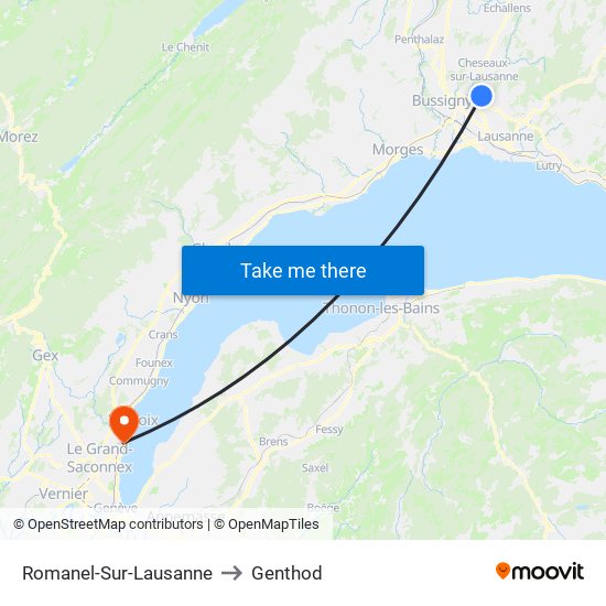 Romanel-Sur-Lausanne to Genthod map
