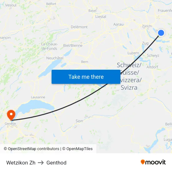Wetzikon Zh to Genthod map