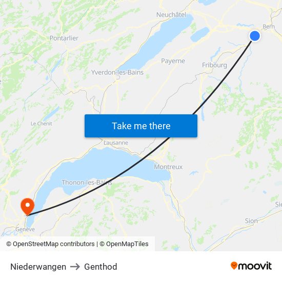 Niederwangen to Genthod map