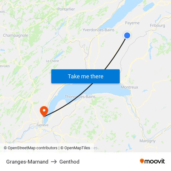 Granges-Marnand to Genthod map