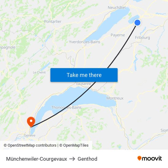 Münchenwiler-Courgevaux to Genthod map