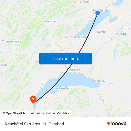 Neuchâtel-Serrières to Genthod map