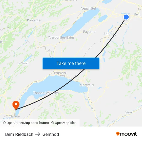 Bern Riedbach to Genthod map