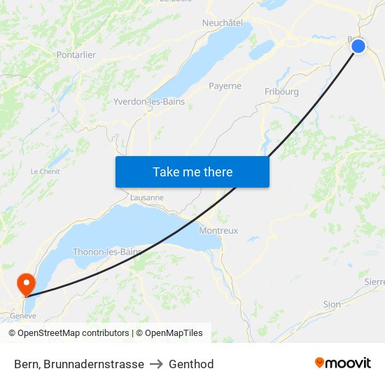 Bern, Brunnadernstrasse to Genthod map