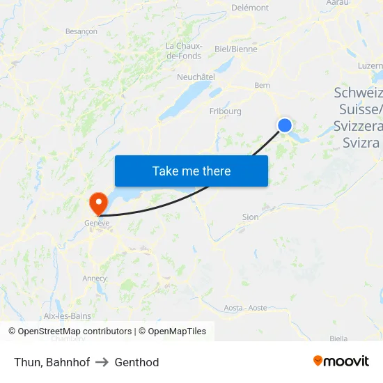 Thun, Bahnhof to Genthod map