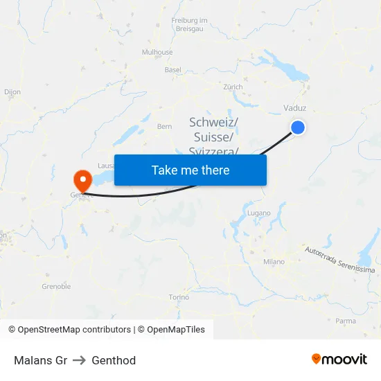 Malans Gr to Genthod map