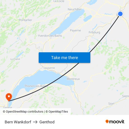 Bern Wankdorf to Genthod map
