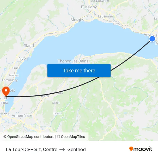 La Tour-De-Peilz, Centre to Genthod map