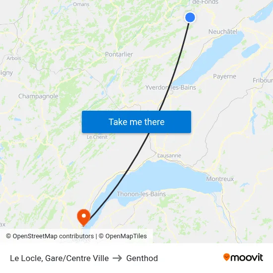 Le Locle, Gare/Centre Ville to Genthod map