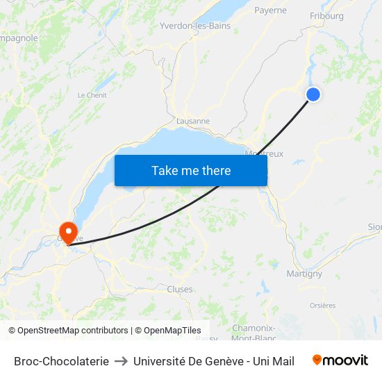 Broc-Chocolaterie to Université De Genève - Uni Mail map