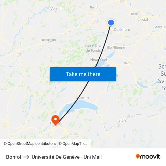 Bonfol to Université De Genève - Uni Mail map