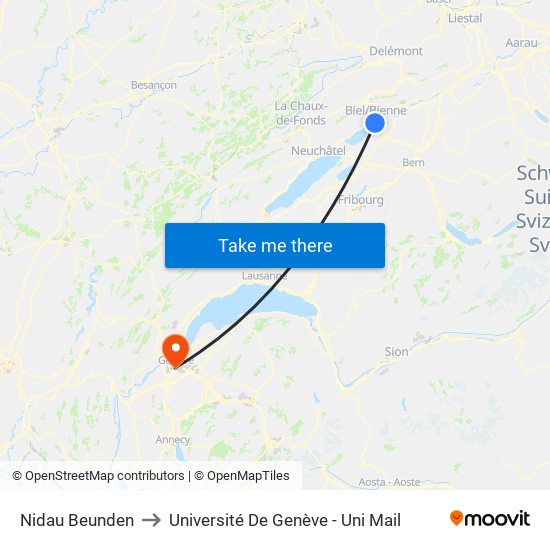 Nidau Beunden to Université De Genève - Uni Mail map
