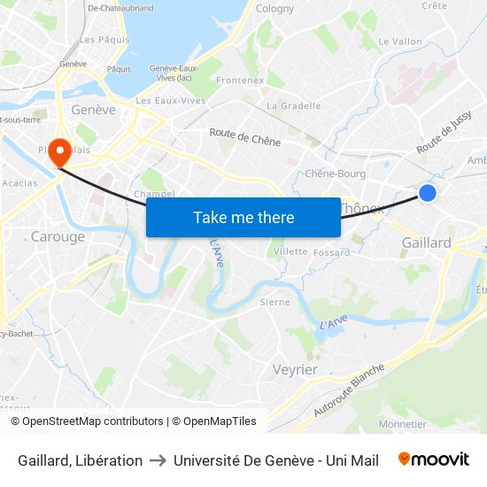 Gaillard, Libération to Université De Genève - Uni Mail map
