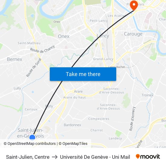 Saint-Julien, Centre to Université De Genève - Uni Mail map