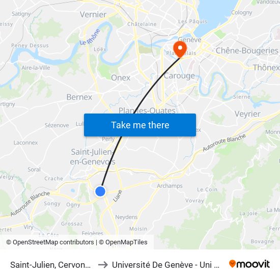 Saint-Julien, Cervonnex to Université De Genève - Uni Mail map
