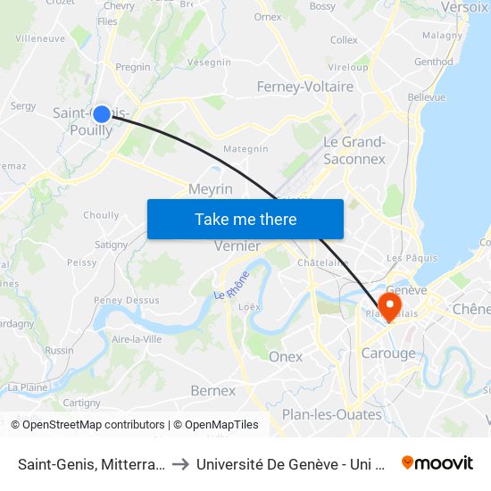 Saint-Genis, Mitterrand to Université De Genève - Uni Mail map