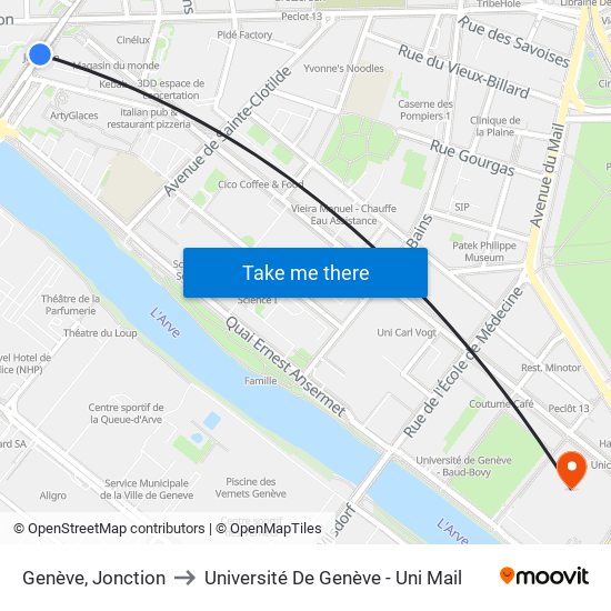 Genève, Jonction to Université De Genève - Uni Mail map