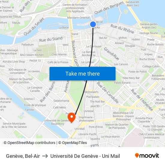 Genève, Bel-Air to Université De Genève - Uni Mail map