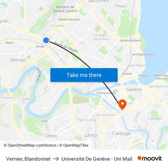 Vernier, Blandonnet to Université De Genève - Uni Mail map