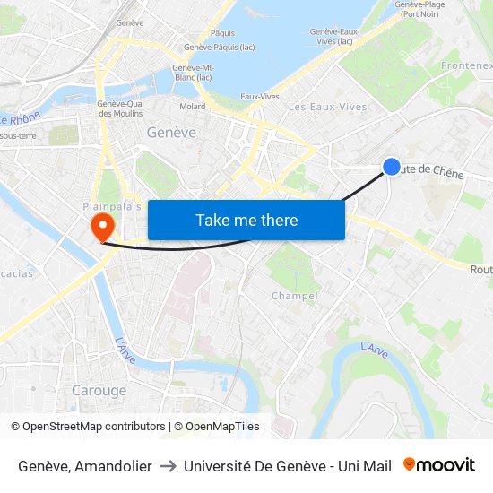 Genève, Amandolier to Université De Genève - Uni Mail map