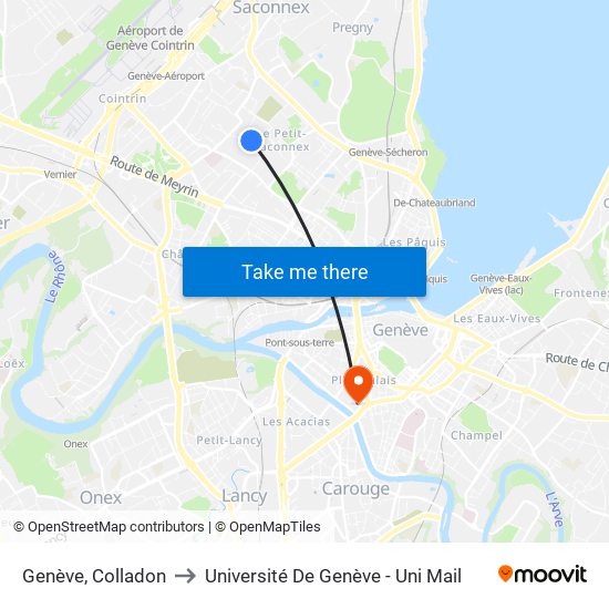 Genève, Colladon to Université De Genève - Uni Mail map