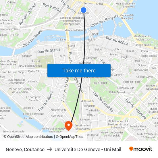 Genève, Coutance to Université De Genève - Uni Mail map