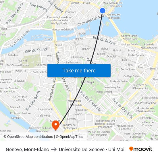 Genève, Mont-Blanc to Université De Genève - Uni Mail map