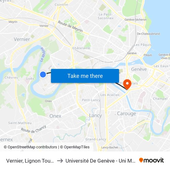 Vernier, Lignon Tours to Université De Genève - Uni Mail map