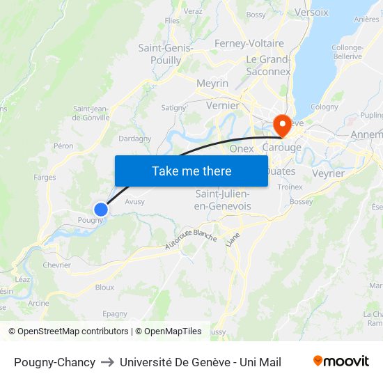 Pougny-Chancy to Université De Genève - Uni Mail map