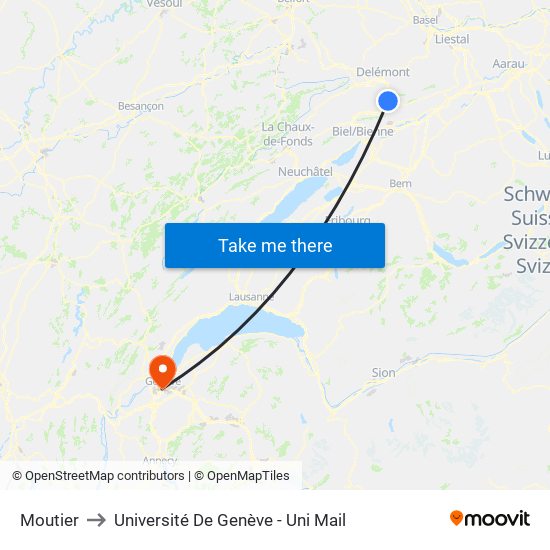 Moutier to Université De Genève - Uni Mail map