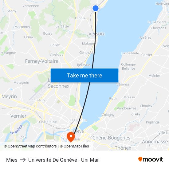 Mies to Université De Genève - Uni Mail map