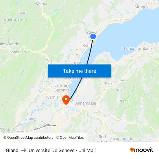 Gland to Université De Genève - Uni Mail map