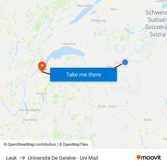 Leuk to Université De Genève - Uni Mail map