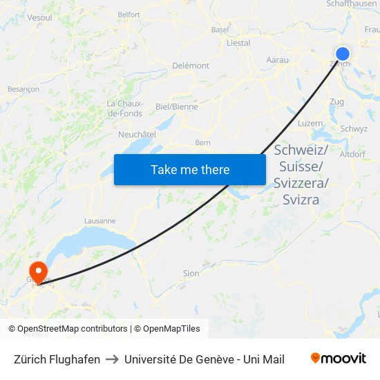 Zürich Flughafen to Université De Genève - Uni Mail map