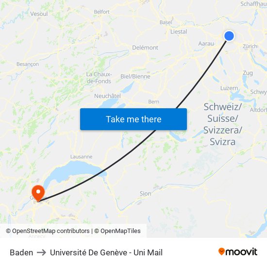 Baden to Université De Genève - Uni Mail map