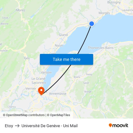 Etoy to Université De Genève - Uni Mail map