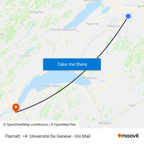 Flamatt to Université De Genève - Uni Mail map