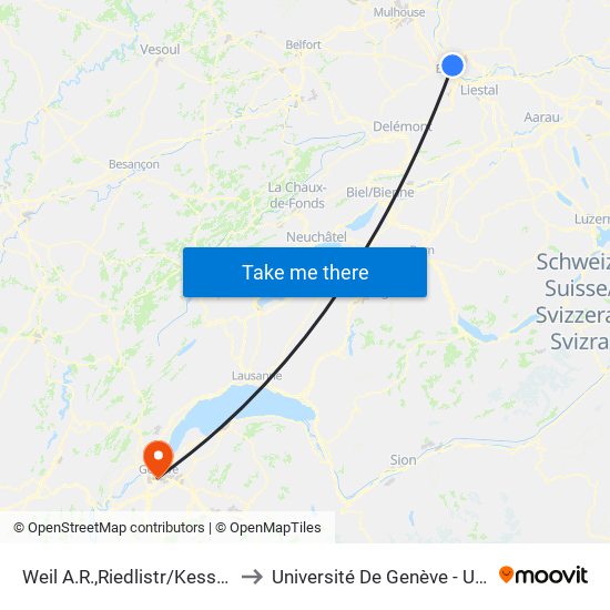 Weil A.R.,Riedlistr/Kesselhaus to Université De Genève - Uni Mail map