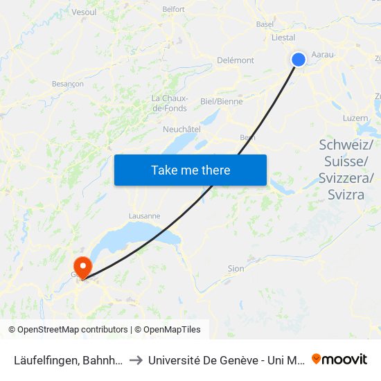 Läufelfingen, Bahnhof to Université De Genève - Uni Mail map